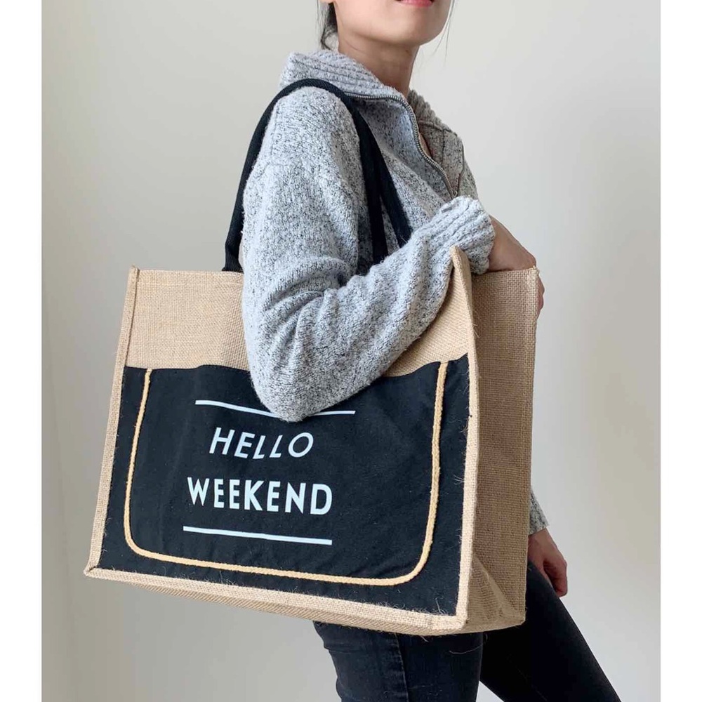 THE HELLO WEEKEND TOTE BAG - TAN - Picture 2 of 10